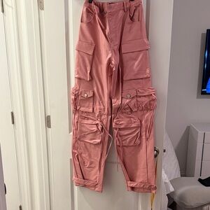 Pink Faux Leather Cargo Pants